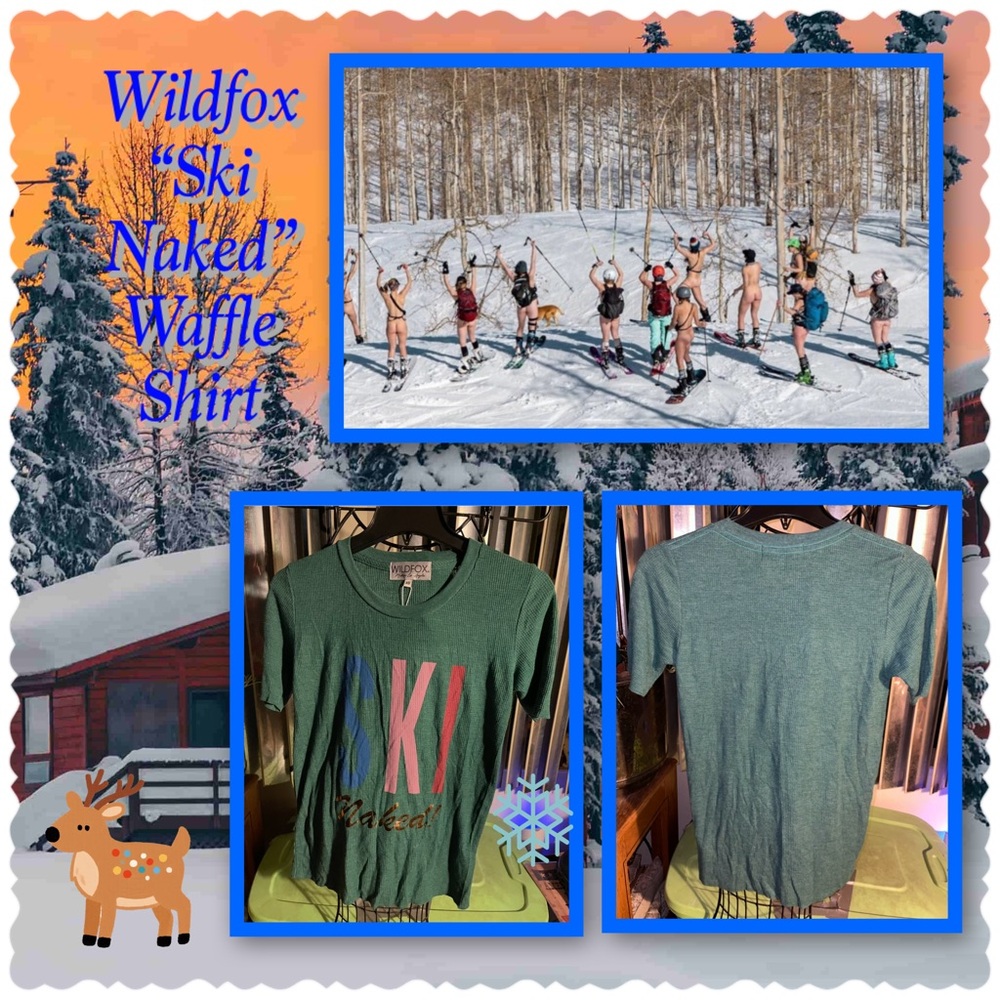 Wildfox Teal “Ski Naked” Waffle Shirt